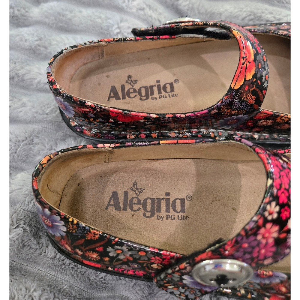 Alegria Paloma Multi Color Floral Patent Leather Mary Jane Clogs Shoes 36 - Picture 3 of 10